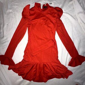 CBR Red Midi Dress | Flare Skirt & Tie Waist Belt | Size Small | NWT